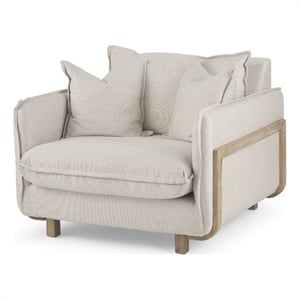 Mercana Roy II Cream Fabric Wood Arm Chair in Brown