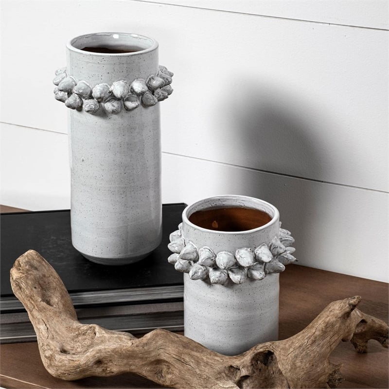 Mercana Farmhampton Large Gray Spoked Ceramic Decorative Vase