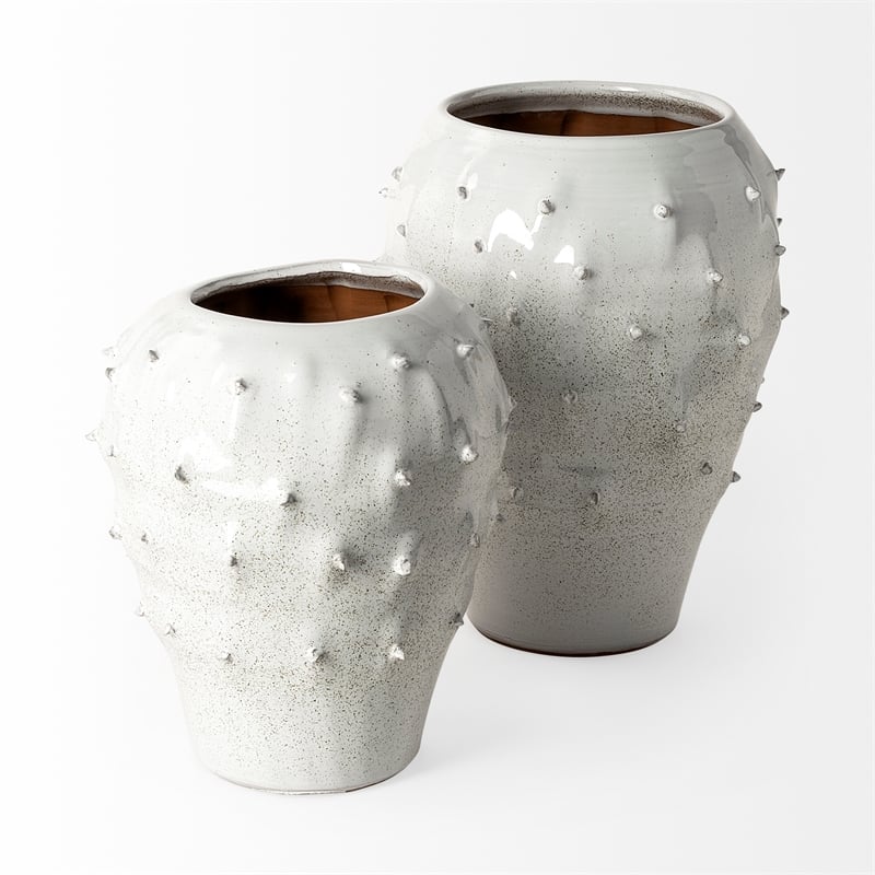 Mercana Julian Large Glossy White Ceramic Decorative Spoked Vase