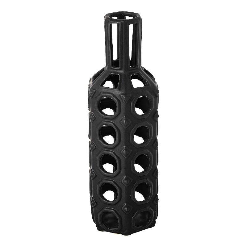 Mercana Brunel Large Black Drum-Shaped Ceramic Decorative Vase
