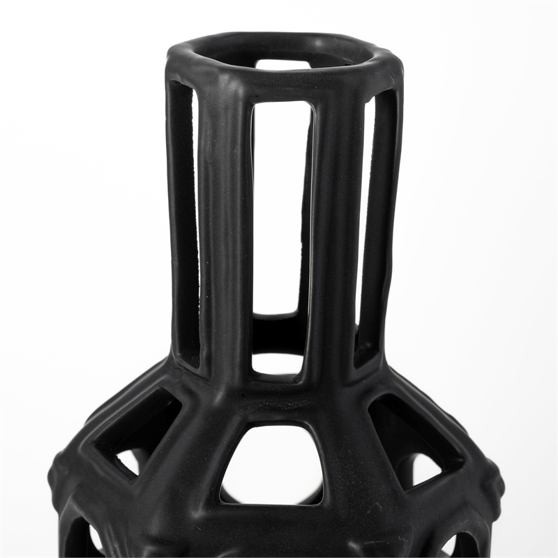 Mercana Brunel Large Black Drum-Shaped Ceramic Decorative Vase