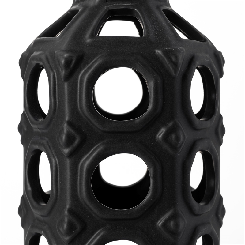 Mercana Brunel Large Black Drum-Shaped Ceramic Decorative Vase