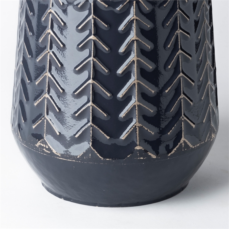 Mercana Gemma I Ceramic Glossy Dark Blue Chevron Decorative Vase