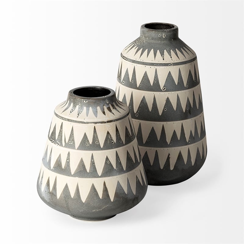 Mercana Delaney Large Cream/Gray Patterned Ceramic Decorative Vase