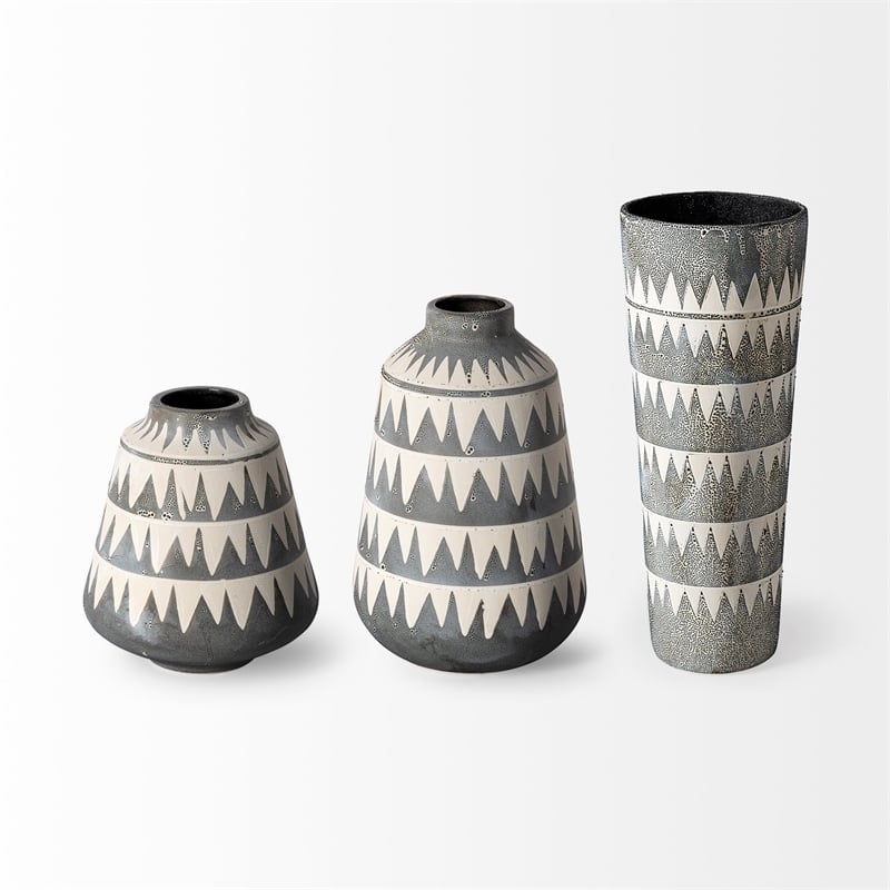 Mercana Delaney Large Cream/Gray Patterned Ceramic Decorative Vase