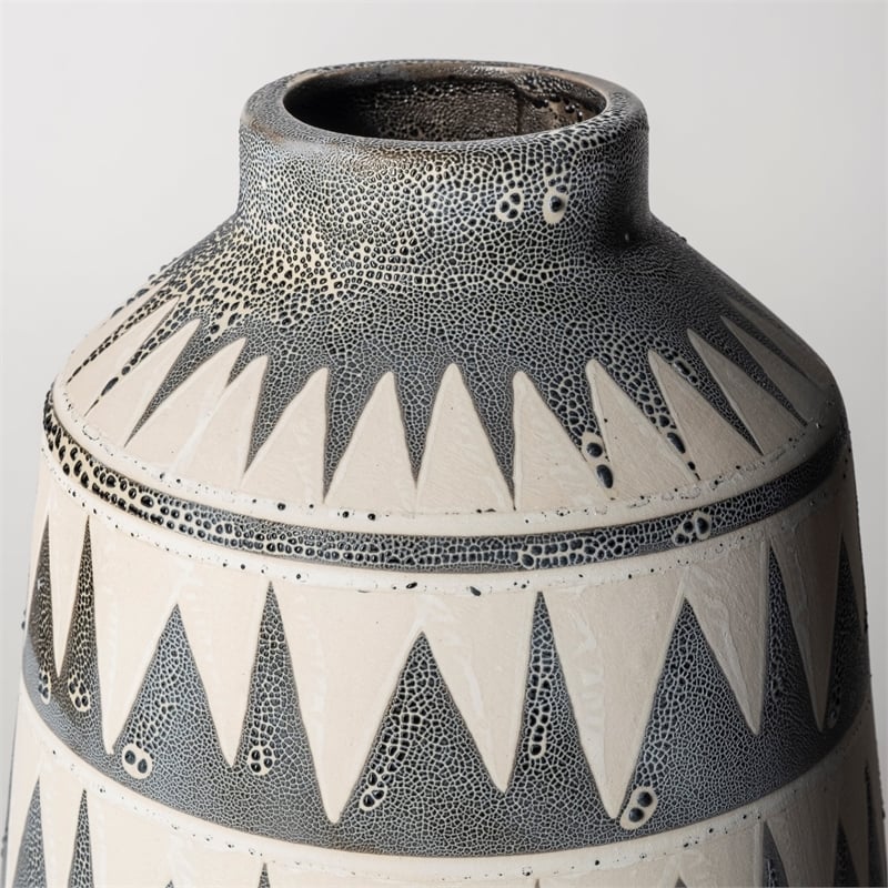 Mercana Delaney Large Cream/Gray Patterned Ceramic Decorative Vase