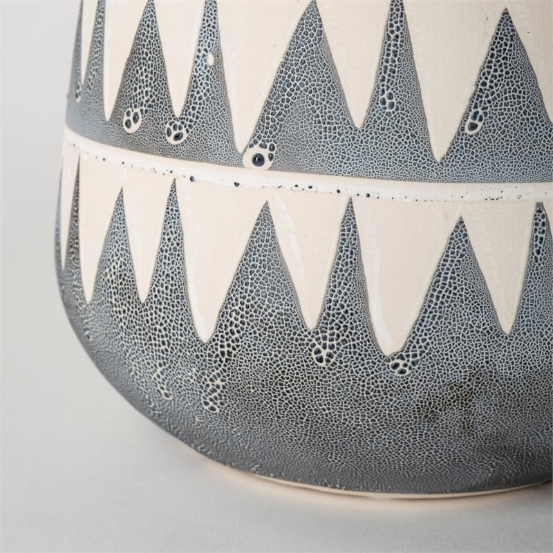 Mercana Delaney Large Cream/Gray Patterned Ceramic Decorative Vase
