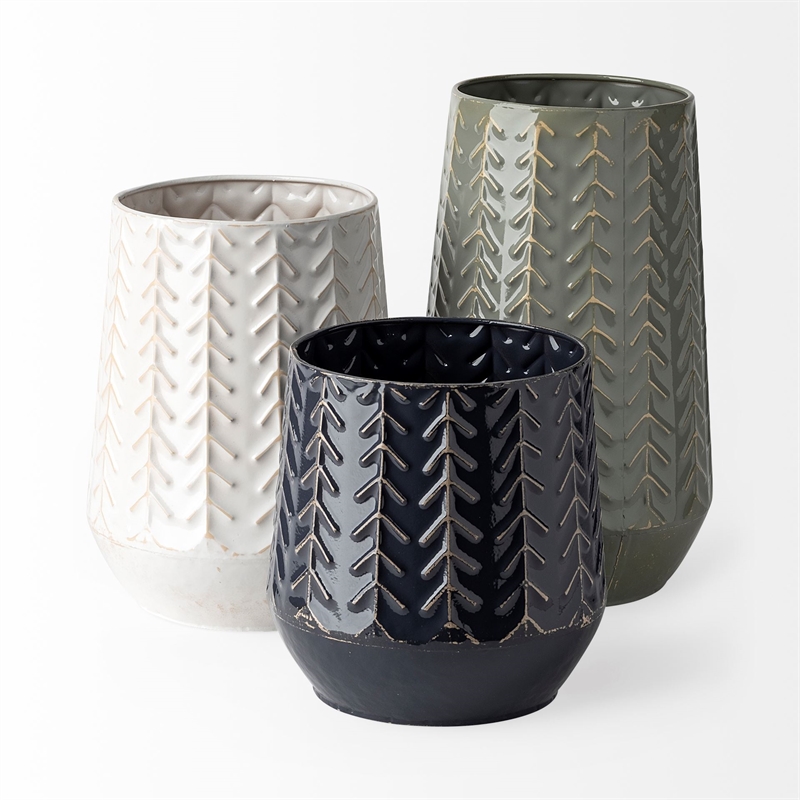 Mercana Gemma II Ceramic Glossy White Chevron Decorative Vase