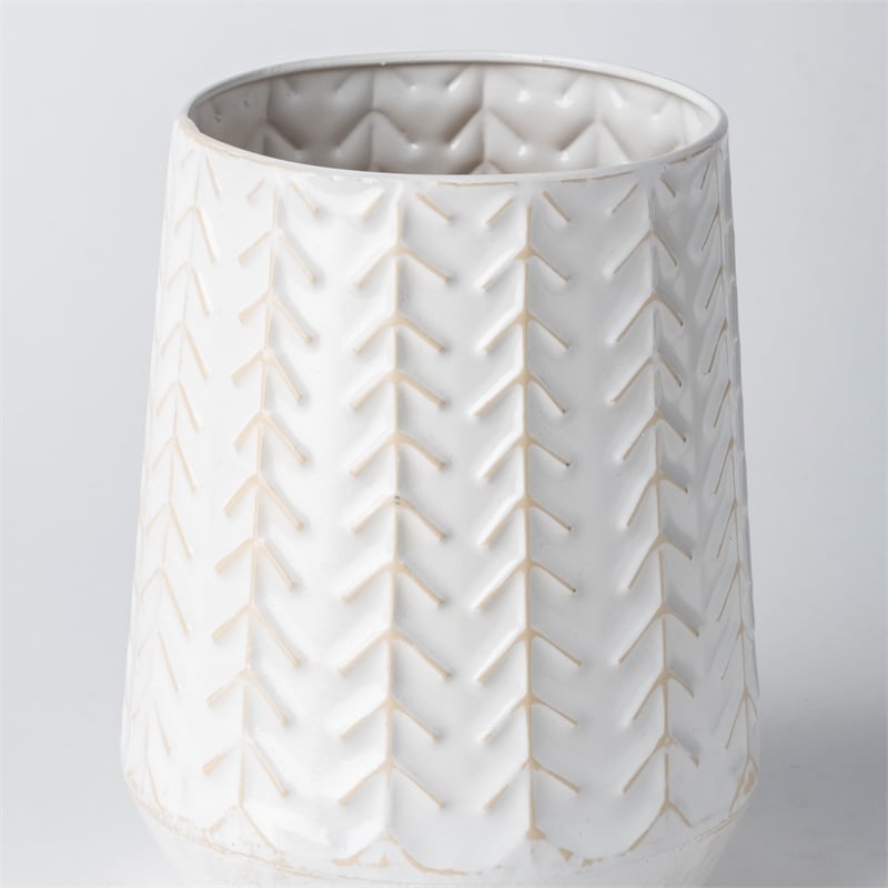 Mercana Gemma II Ceramic Glossy White Chevron Decorative Vase