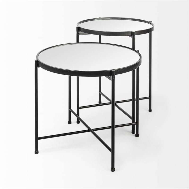 Samantha (Small) Black Metal with Mirrored Top  Accent Table