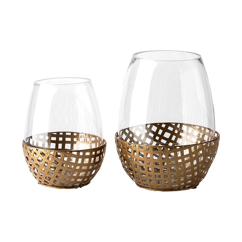 Reena II Large Gold Woven Metal Base Table Candle Holder