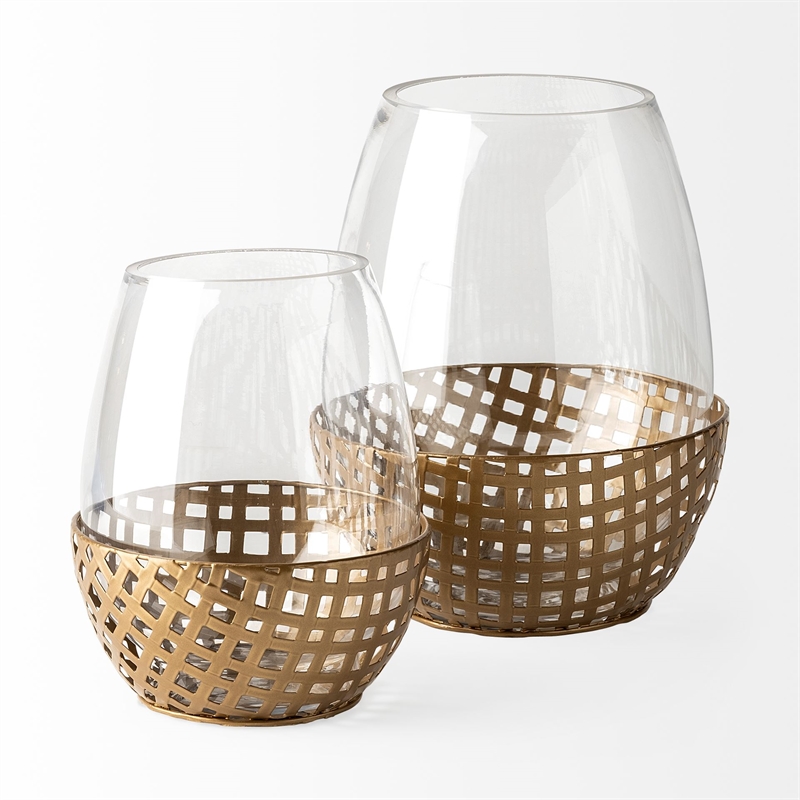Reena II Large Gold Woven Metal Base Table Candle Holder