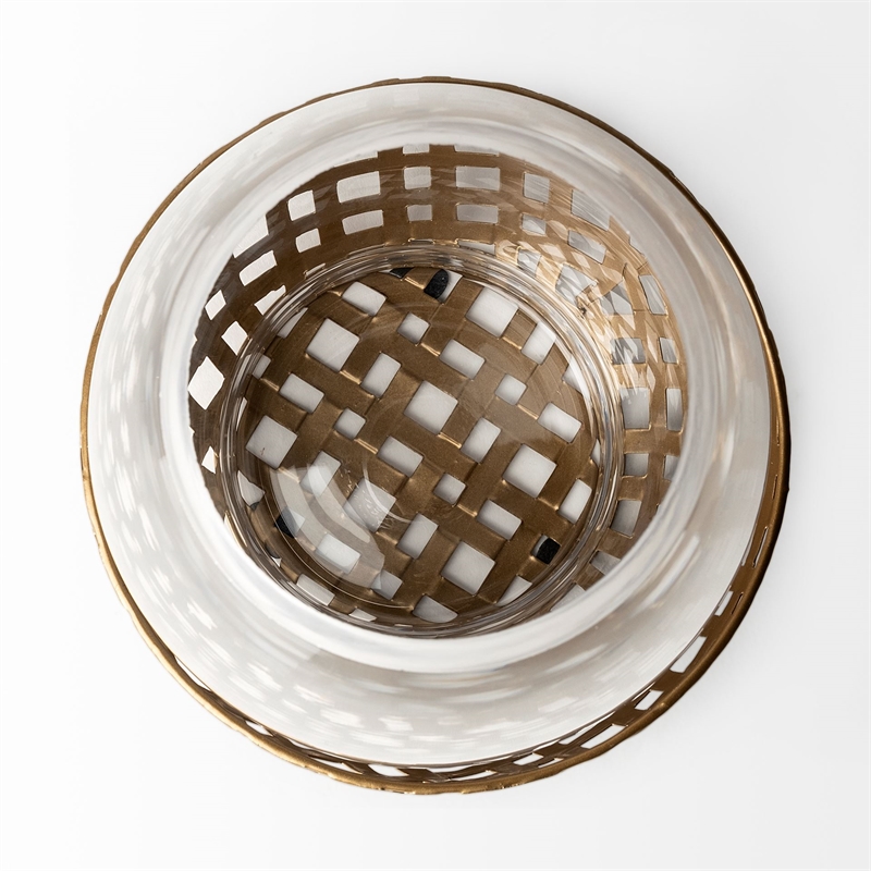 Reena I Small Gold Woven Metal Base Table Candle Holder