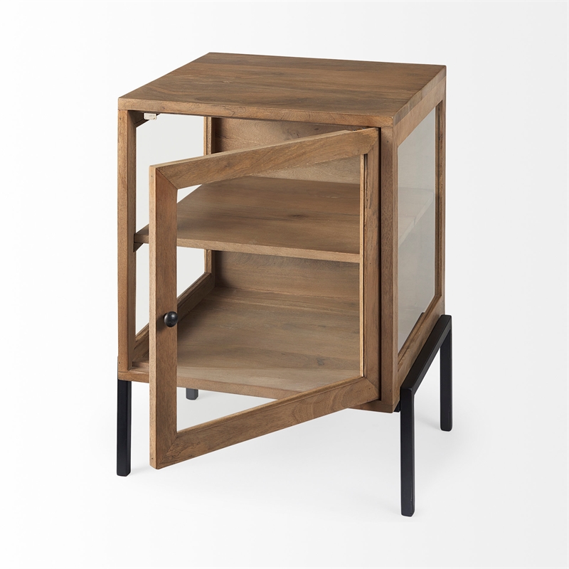 Mercana Arelius Light Brown Wood W/ Black Metal Frame End/Side Table