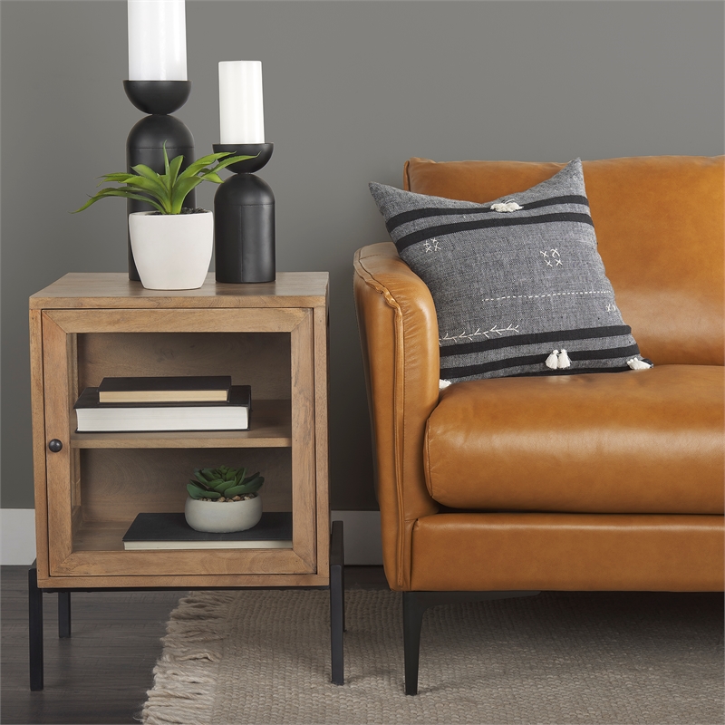 Mercana Arelius Light Brown Wood W/ Black Metal Frame End/Side Table