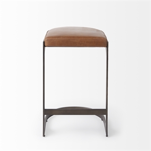 Tyson 17L x 18W x 28H Medium Brown Leather W/Gun Metal Gray Base Stool