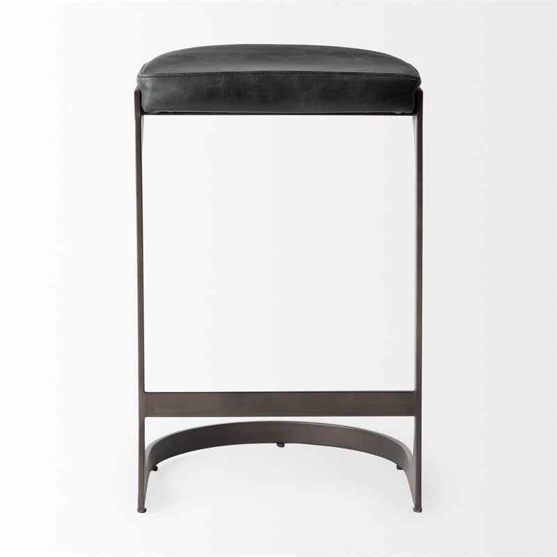 Tyson 17L x 18W x 28H Black Leather W/Gun Metal Gray Metal Base Stool