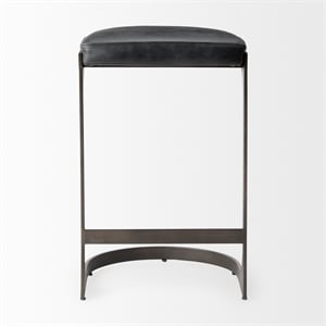 Tyson 17L x 18W x 28H Black Leather W/Gun Metal Gray Metal Base Stool