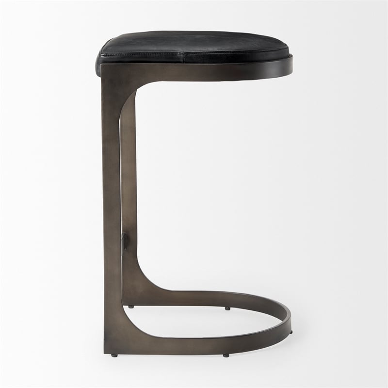 Tyson 17L x 18W x 28H Black Leather W/Gun Metal Gray Metal Base Stool