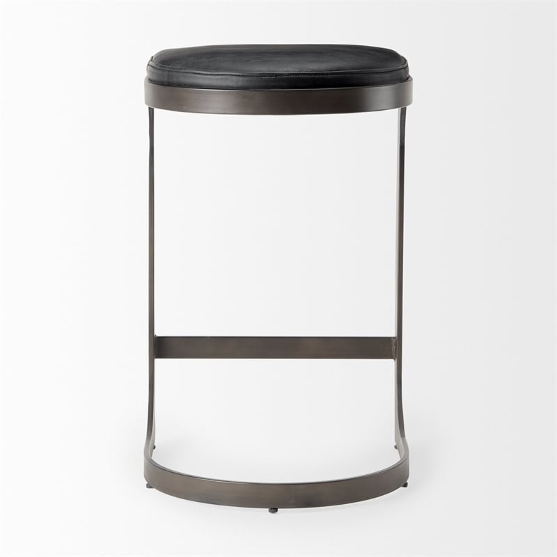 Tyson 17L x 18W x 28H Black Leather W/Gun Metal Gray Metal Base Stool