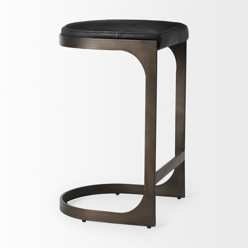 Tyson 17L x 18W x 28H Black Leather W/Gun Metal Gray Metal Base Stool