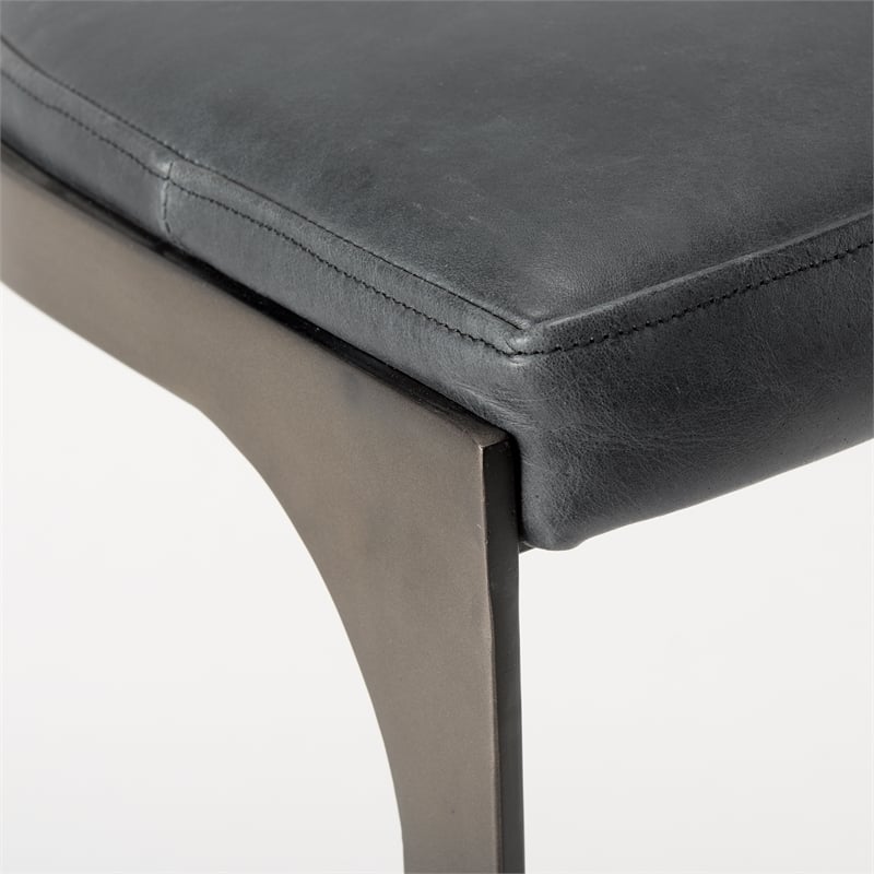 Tyson 17L x 18W x 28H Black Leather W/Gun Metal Gray Metal Base Stool