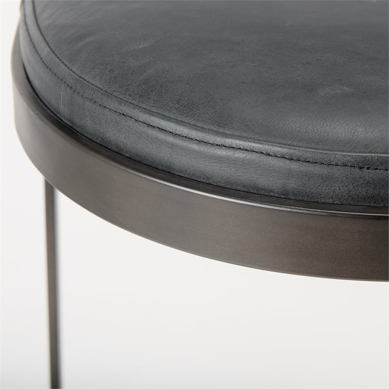 Tyson 17L x 18W x 28H Black Leather W/Gun Metal Gray Metal Base Stool