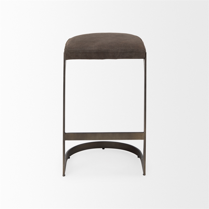 Tyson 17L x 18W x 28H Dark Brown Leather W/Gun Metal Gray Base Stool
