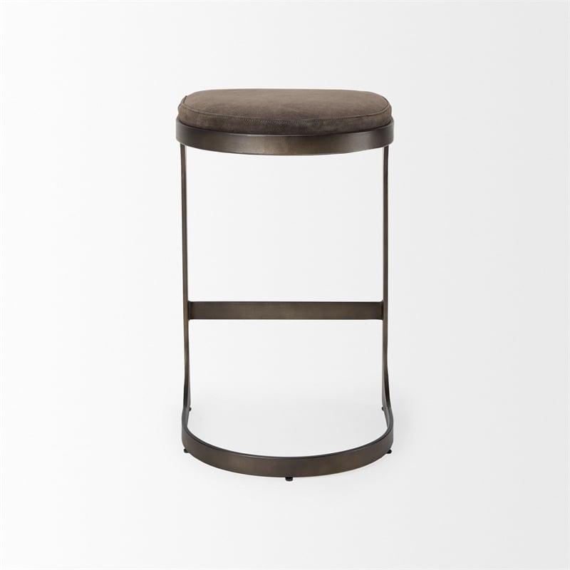 Tyson 17L x 18W x 28H Dark Brown Leather W/Gun Metal Gray Base Stool