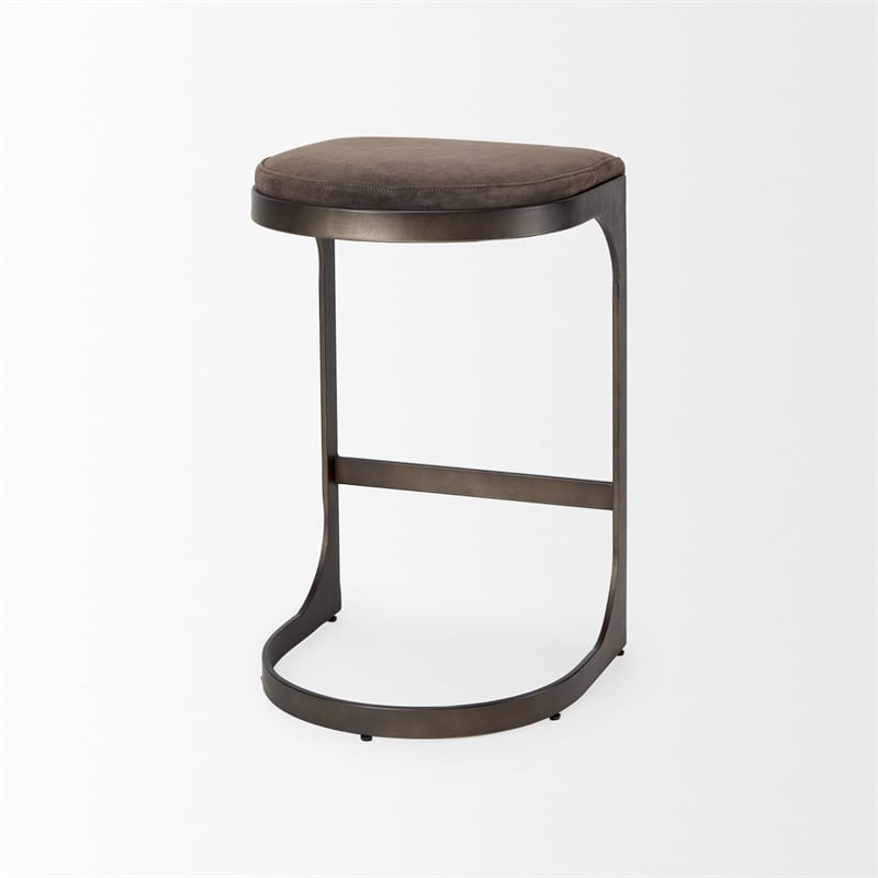 Tyson 17L x 18W x 28H Dark Brown Leather W/Gun Metal Gray Base Stool