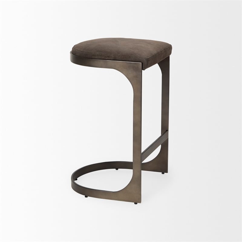 Tyson 17L x 18W x 28H Dark Brown Leather W/Gun Metal Gray Base Stool