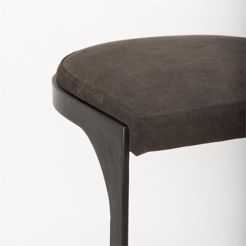 Tyson 17L x 18W x 28H Dark Brown Leather W/Gun Metal Gray Base Stool