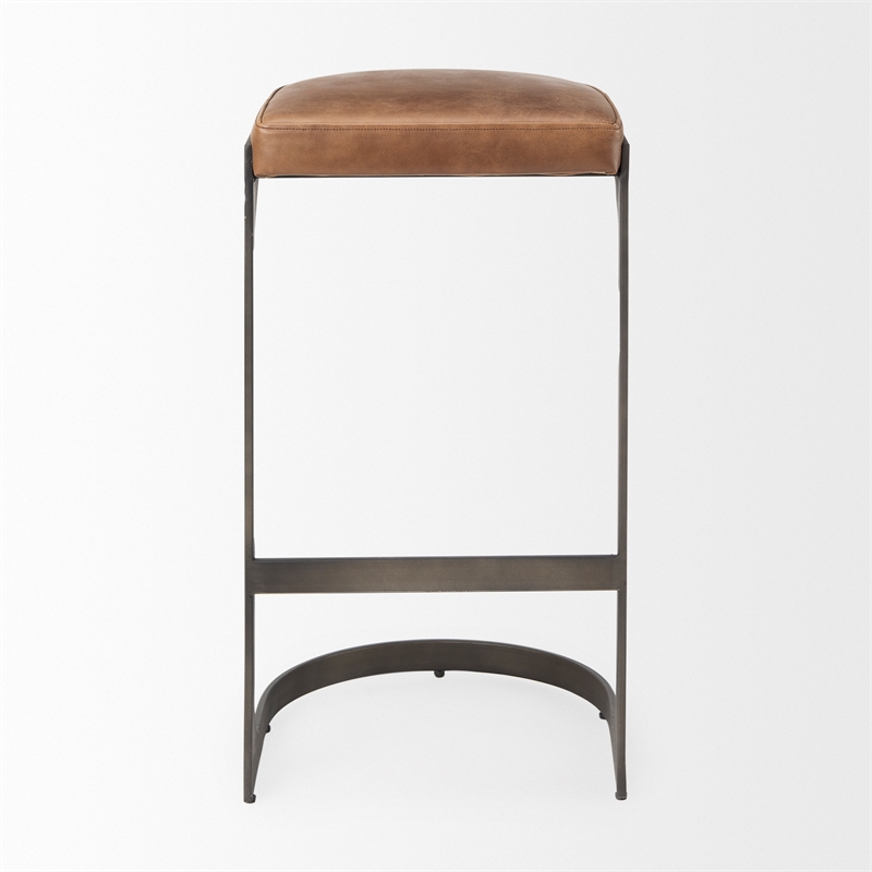 Tyson 17L x 18W x 31H Medium Brown  Leather  W/Gun Metal Gray Base Stool