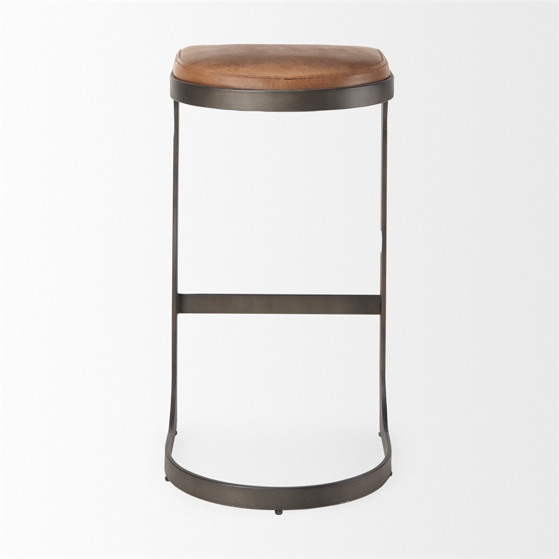 Tyson 17L x 18W x 31H Medium Brown  Leather  W/Gun Metal Gray Base Stool