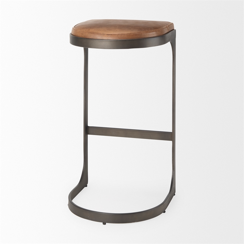 Tyson 17L x 18W x 31H Medium Brown  Leather  W/Gun Metal Gray Base Stool