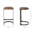 Tyson 17L x 18W x 31H Medium Brown  Leather  W/Gun Metal Gray Base Stool