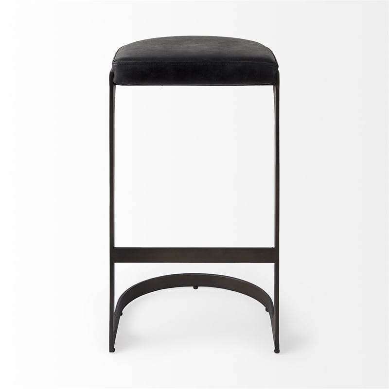 Tyson 17L x 18W x 31H Black Leather W/Gunmetal Gray Base Stool