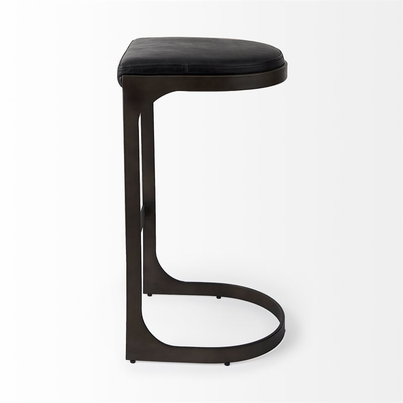 Tyson 17L x 18W x 31H Black Leather W/Gunmetal Gray Base Stool