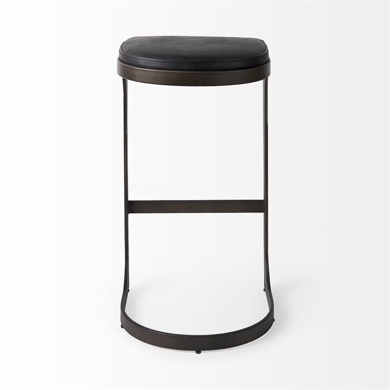 Tyson 17L x 18W x 31H Black Leather W/Gunmetal Gray Base Stool