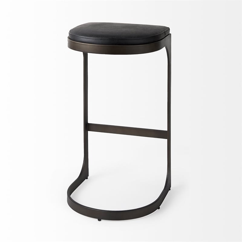 Tyson 17L x 18W x 31H Black Leather W/Gunmetal Gray Base Stool