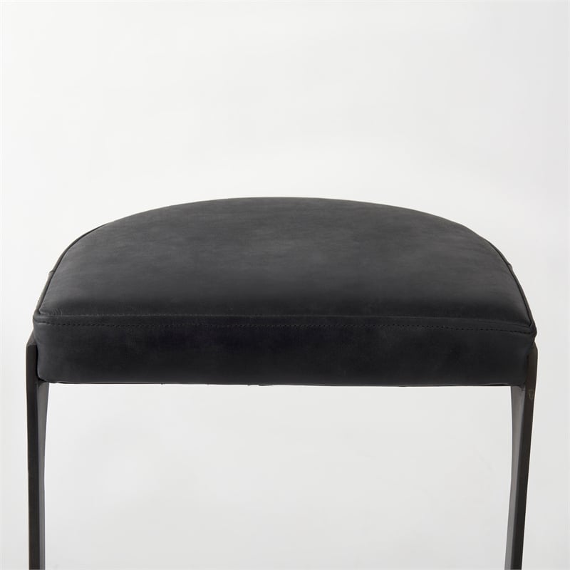 Tyson 17L x 18W x 31H Black Leather W/Gunmetal Gray Base Stool
