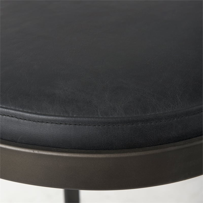 Tyson 17L x 18W x 31H Black Leather W/Gunmetal Gray Base Stool