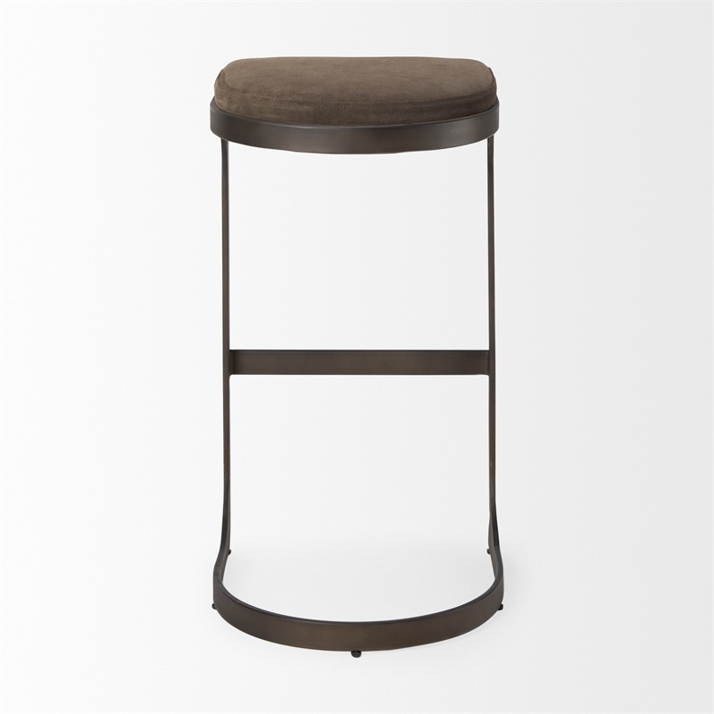 Tyson 17L x 18W x 31H Dark Brown Leather W/Gunmetal Base Stool