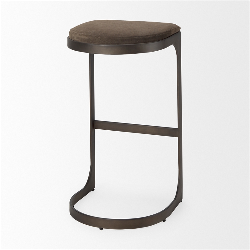 Tyson 17L x 18W x 31H Dark Brown Leather W/Gunmetal Base Stool