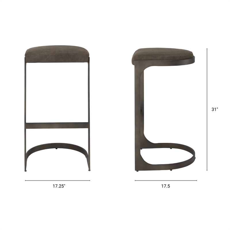 Tyson 17L x 18W x 31H Dark Brown Leather W/Gunmetal Base Stool