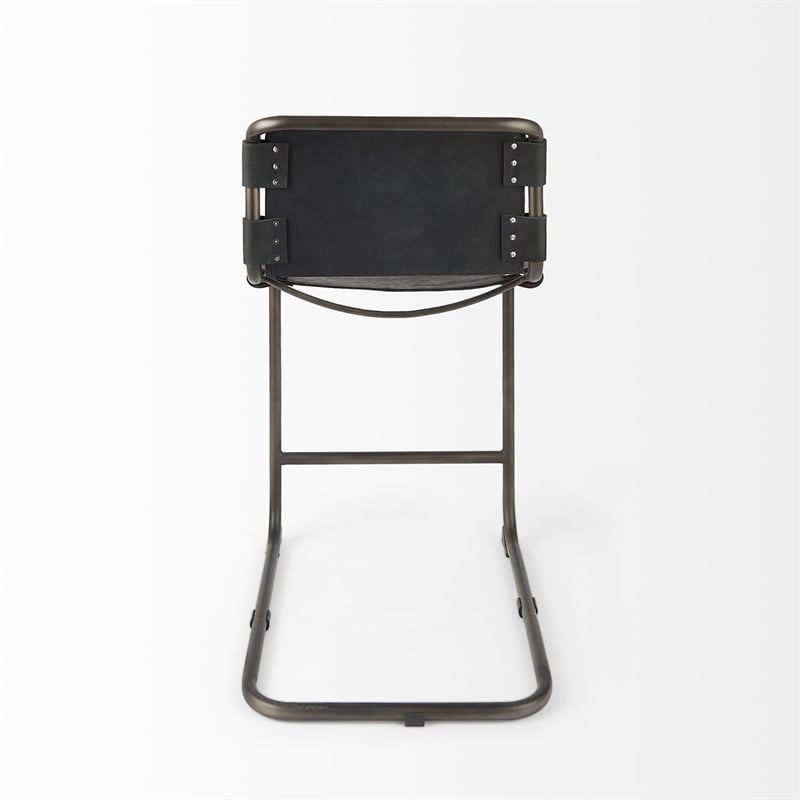 Berbick 21L x 25W x 38H Black Leather W/Gunmetal Gray Frame Stool