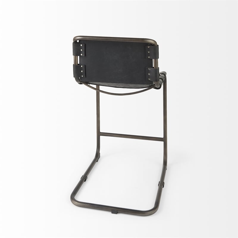 Berbick 21L x 25W x 38H Black Leather W/Gunmetal Gray Frame Stool