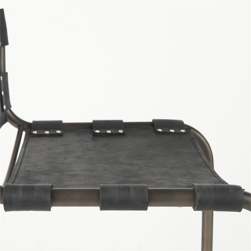 Berbick 21L x 25W x 38H Black Leather W/Gunmetal Gray Frame Stool
