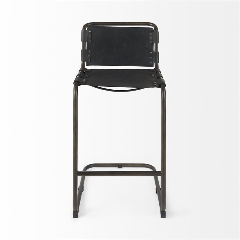 Berbick 21L x 25W x 42H Black Leather W/Gun Metal Gray Frame  Stool