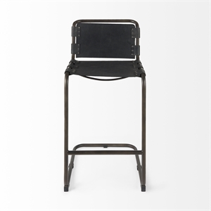 Berbick 21L x 25W x 42H Black Leather W/Gun Metal Gray Frame  Stool